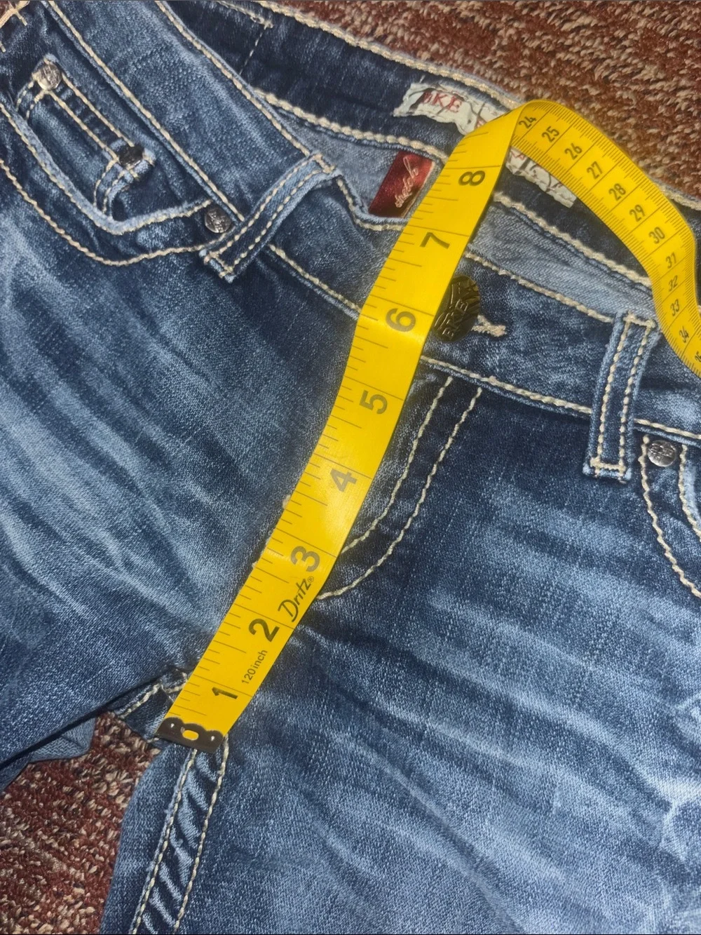 BKE Stella skinny dark wash embroidered pocket western distressed denim 27 - Picture 10 of 13